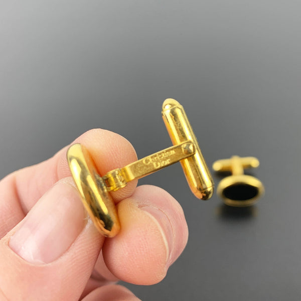 Christian Dior vintage onyx and gold plated cuff links