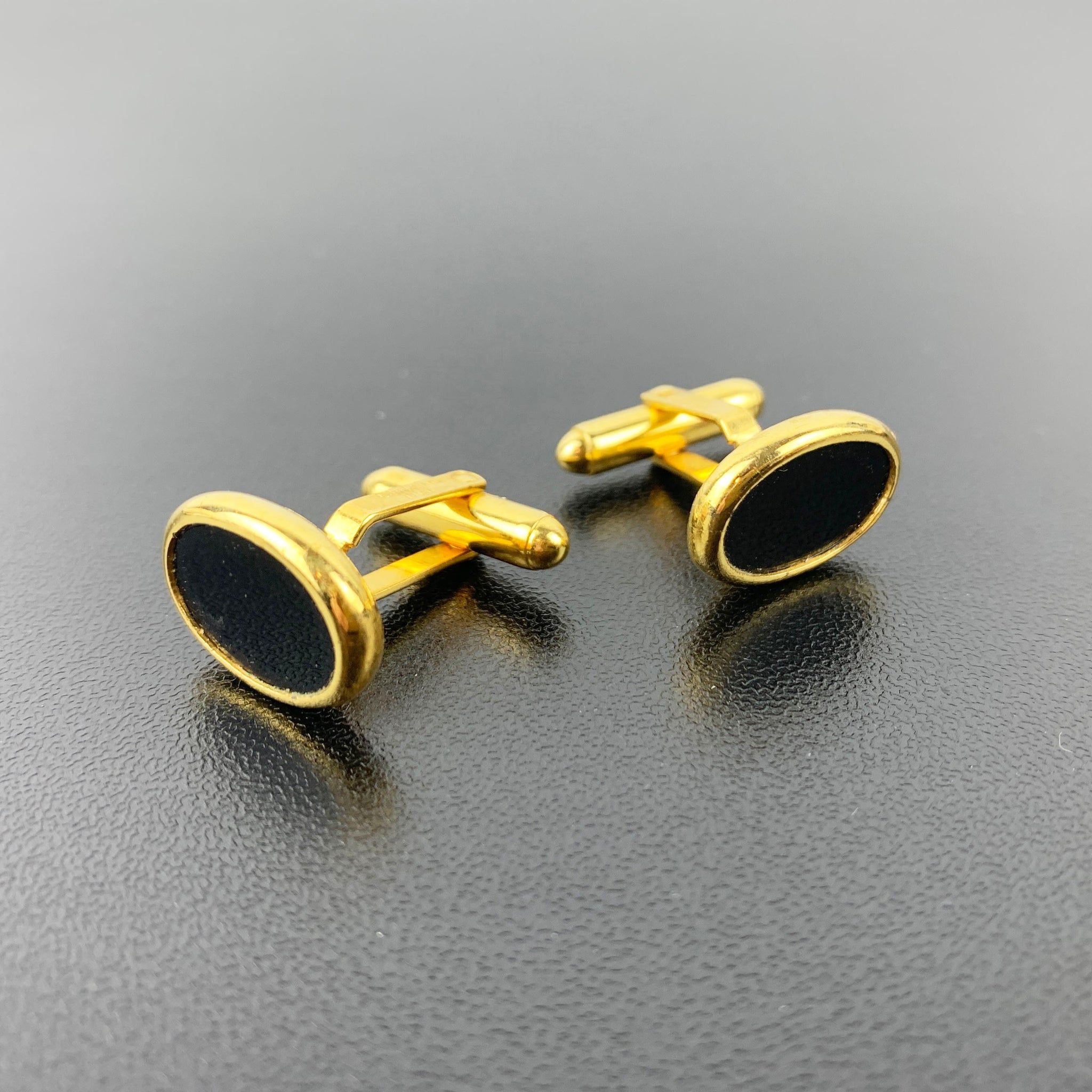 Christian Dior vintage onyx and gold plated cuff links