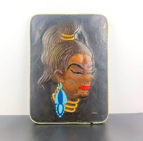 Copper enamelled African tribal woman mid century artwork