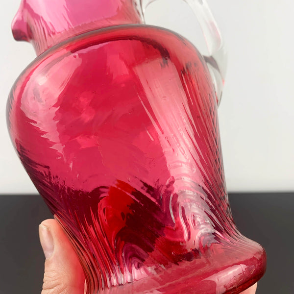 Small antique cranberry glass hand blown jug