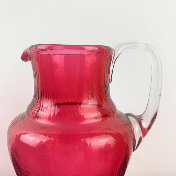 Small antique cranberry glass hand blown jug