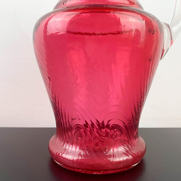 Small antique cranberry glass hand blown jug