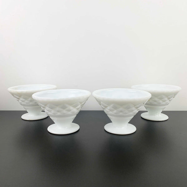 Crown Crystal milk glass footed dessert and ice cream bowls - Set of 4