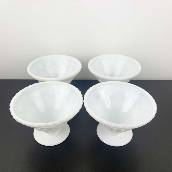 Crown Crystal milk glass footed dessert and ice cream bowls - Set of 4