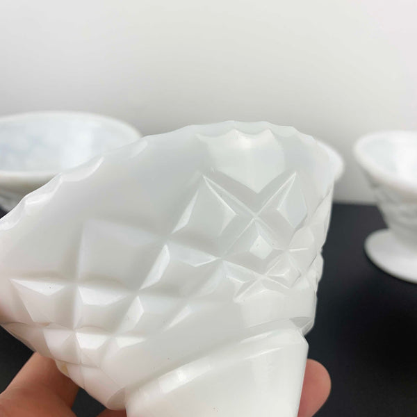 Crown Crystal milk glass footed dessert and ice cream bowls - Set of 4
