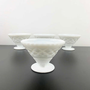Crown Crystal milk glass footed dessert and ice cream bowls - Set of 4