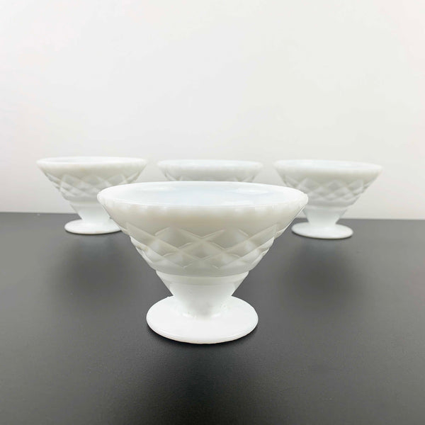 Crown Crystal milk glass footed dessert and ice cream bowls - Set of 4