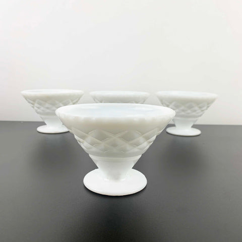 Crown Crystal milk glass footed dessert and ice cream bowls - Set of 4