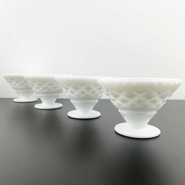 Crown Crystal milk glass footed dessert and ice cream bowls - Set of 4