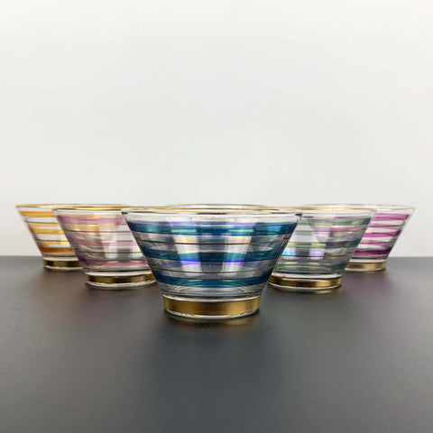 Crown Glass 'Artglass' gold gilt harlequin striped dessert bowl