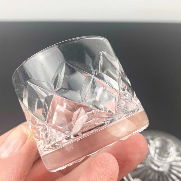 Diamond cut crystal mustard and condiment pot with gold shovel