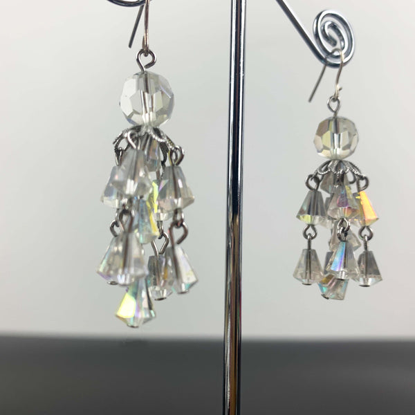 Mid century Aurora Borealis crystal chandelier drop earrings