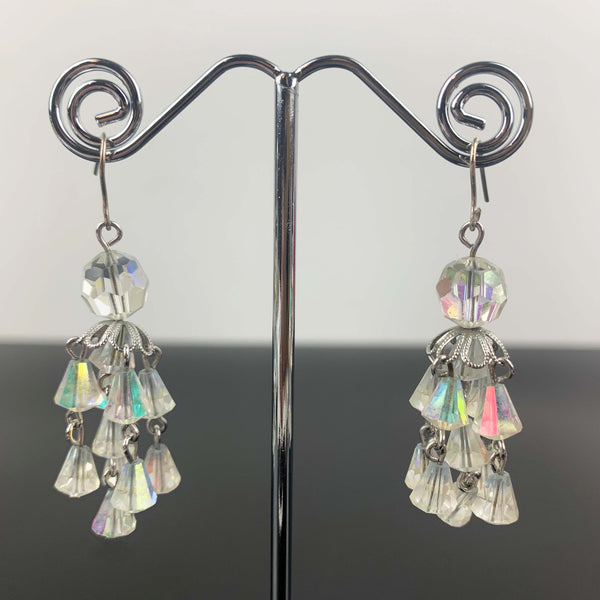 Mid century Aurora Borealis crystal chandelier drop earrings