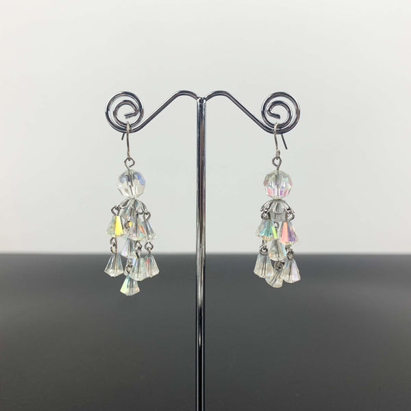 Mid century Aurora Borealis crystal chandelier drop earrings