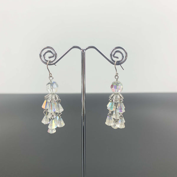 Mid century Aurora Borealis crystal chandelier drop earrings