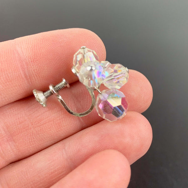 Mid century Aurora Borealis beaded screw back earrings