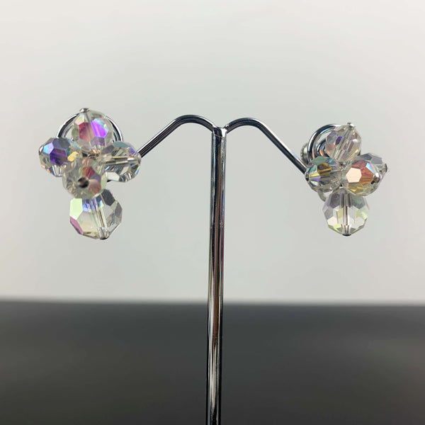 Mid century Aurora Borealis beaded screw back earrings