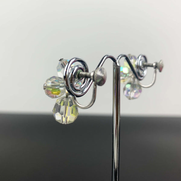 Mid century Aurora Borealis beaded screw back earrings