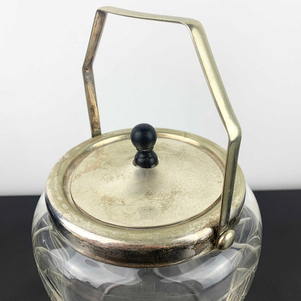 Antique crystal biscuit barrel with EPNS lid and bakelite knob