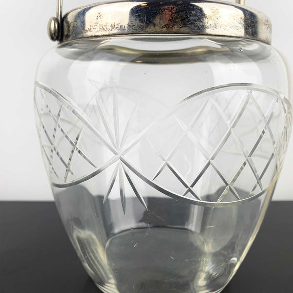 Antique crystal biscuit barrel with EPNS lid and bakelite knob