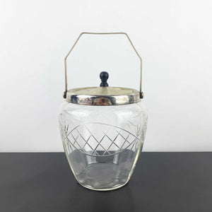 Antique crystal biscuit barrel with EPNS lid and bakelite knob