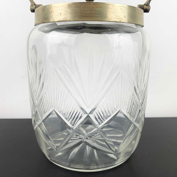 Antique crystal biscuit barrel with EPNS lid and wave handle