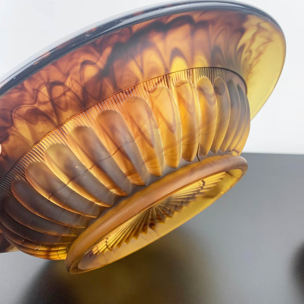 Davidson Glass art deco amber cloud glass float bowl with flower frog
