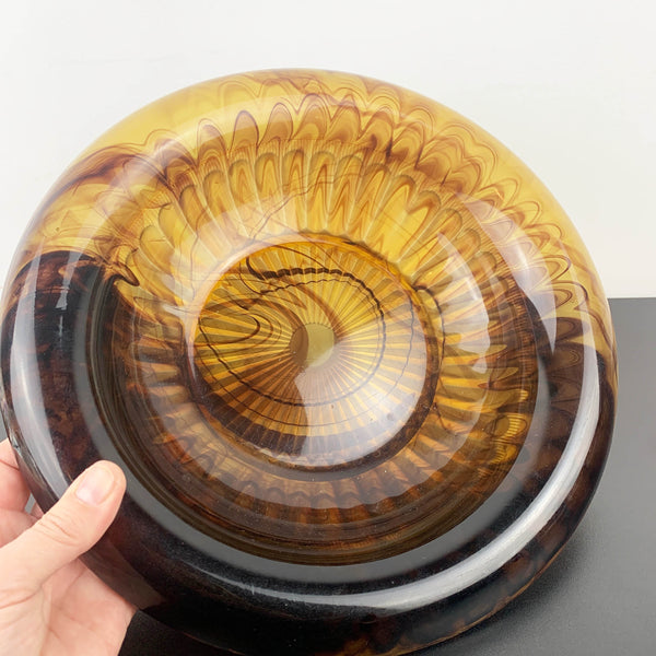 Davidson Glass art deco amber cloud glass float bowl with flower frog