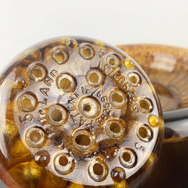 Davidson Glass art deco amber cloud glass float bowl with flower frog