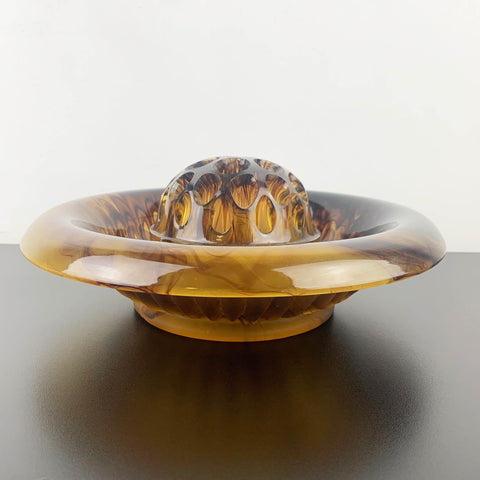 Davidson Glass art deco amber cloud glass float bowl with flower frog