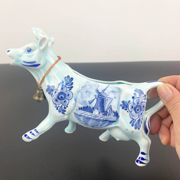 Delft Blue style figural cow milk and sauce jug