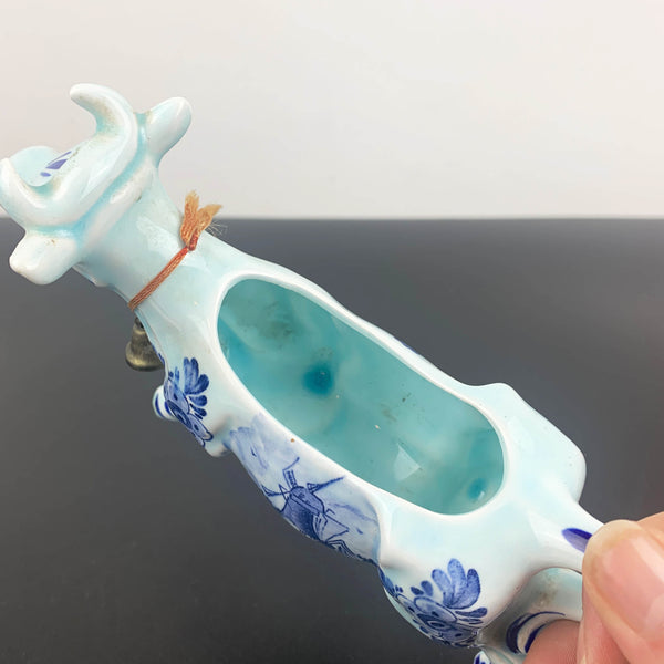 Delft Blue style figural cow milk and sauce jug