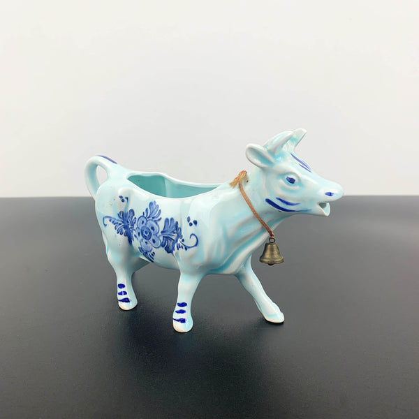 Delft Blue style figural cow milk and sauce jug