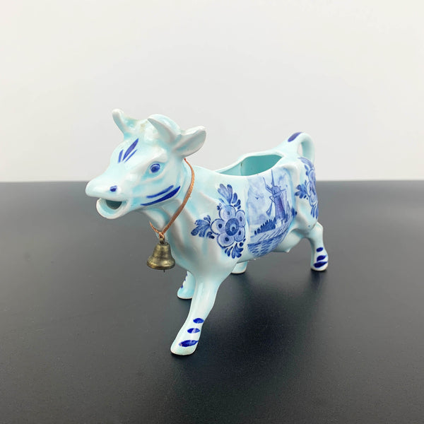 Delft Blue style figural cow milk and sauce jug