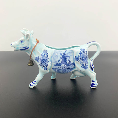 Delft Blue style figural cow milk and sauce jug
