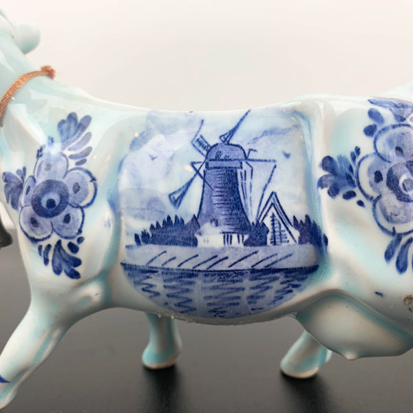 Delft Blue style figural cow milk and sauce jug