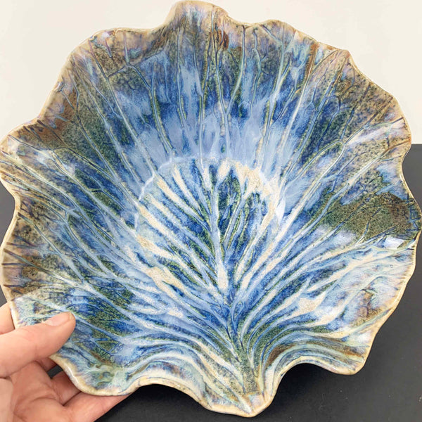 Dellorden Pottery large blue leaf bowl