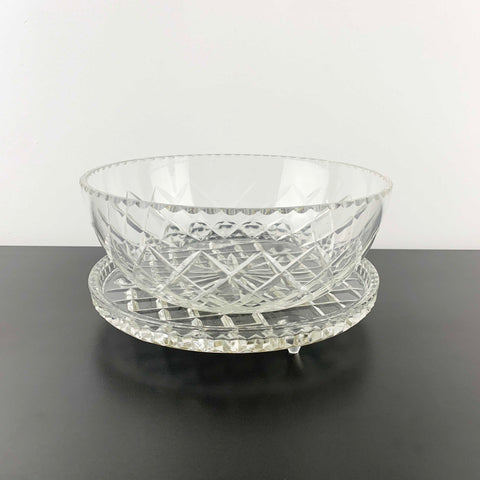Diamond cut crystal bowl and round footed cake plate - Set of 2