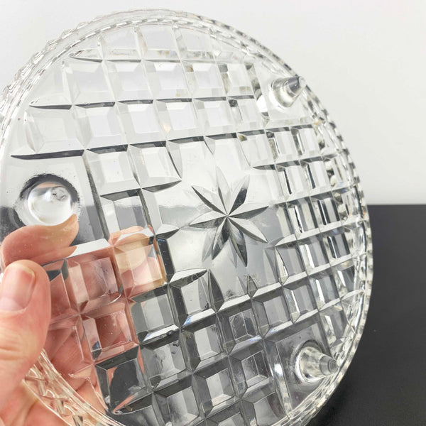Diamond cut crystal bowl and round footed cake plate - Set of 2
