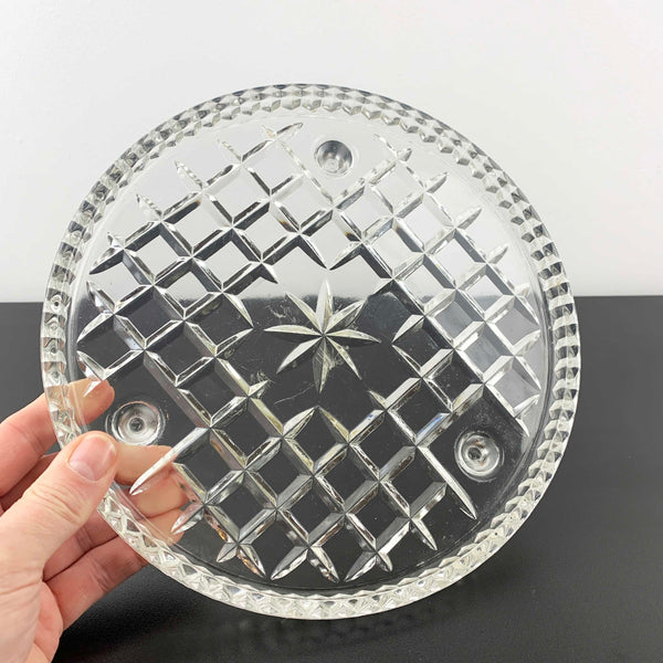 Diamond cut crystal bowl and round footed cake plate - Set of 2