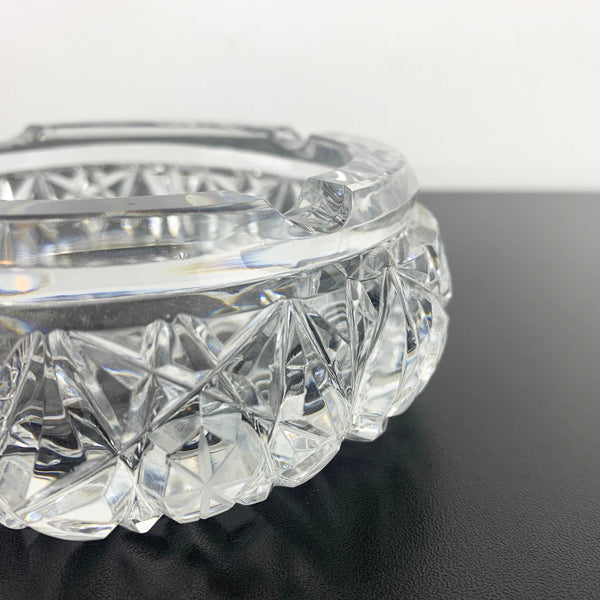 Mid century diamond and star cut round crystal ashtray