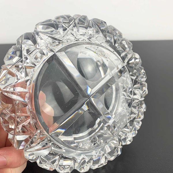Mid century diamond and star cut round crystal ashtray