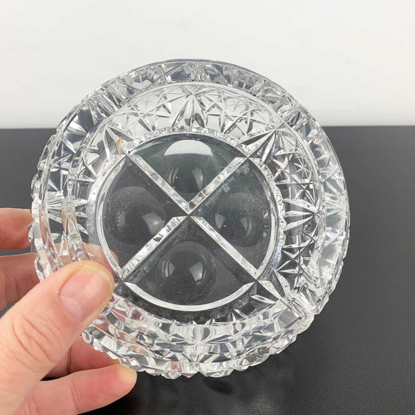 Mid century diamond and star cut round crystal ashtray