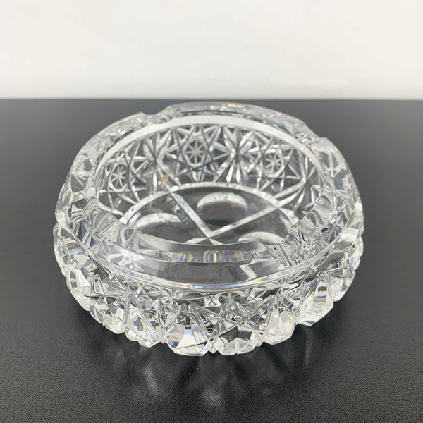 Mid century diamond and star cut round crystal ashtray