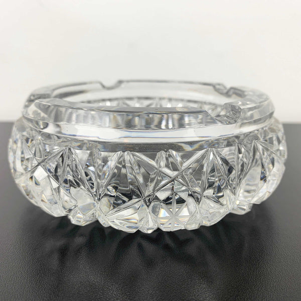 Mid century diamond and star cut round crystal ashtray