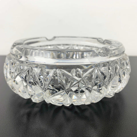Mid century diamond and star cut round crystal ashtray