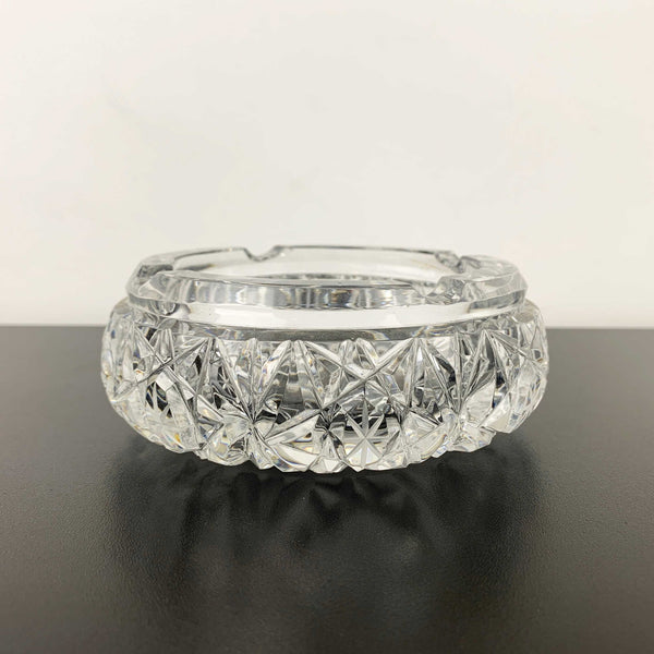 Mid century diamond and star cut round crystal ashtray