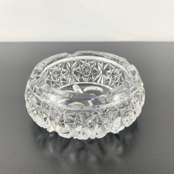 Mid century diamond and star cut round crystal ashtray