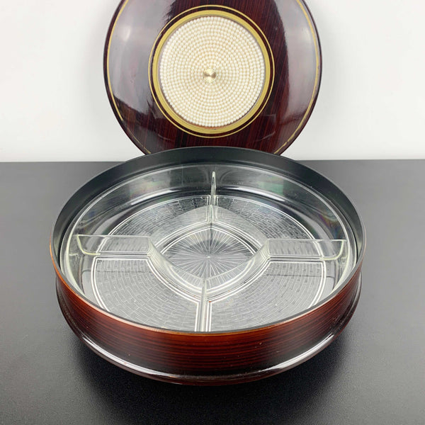 Retro lacquerware sectioned and lidded snack dish