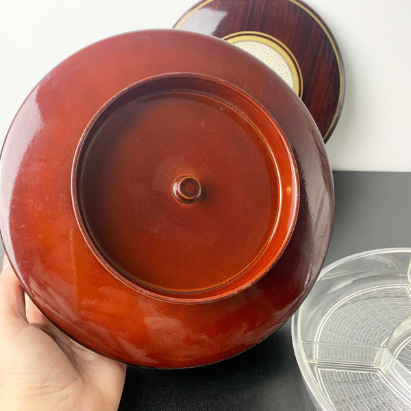 Retro lacquerware sectioned and lidded snack dish